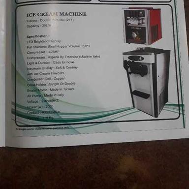 Ice Cream Machine With Full Stainless Steel Hooper Cooling Capacity: 30L/H