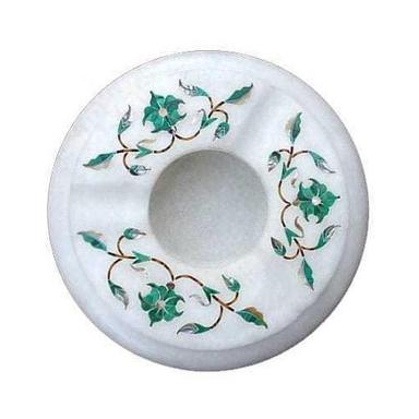 White Floral Inlayed Marble Ashtray
