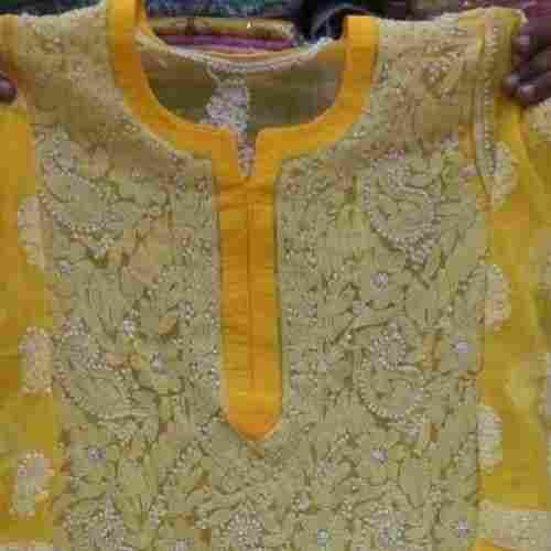Yellow Color Lucknow Handwork Ladies Kurti