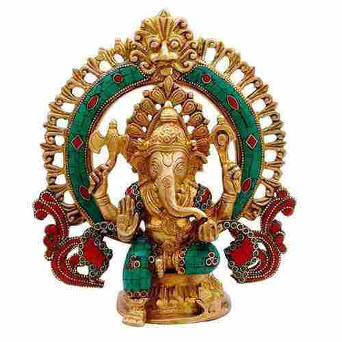 Stone inlay Brass Lord Ganesha Idol