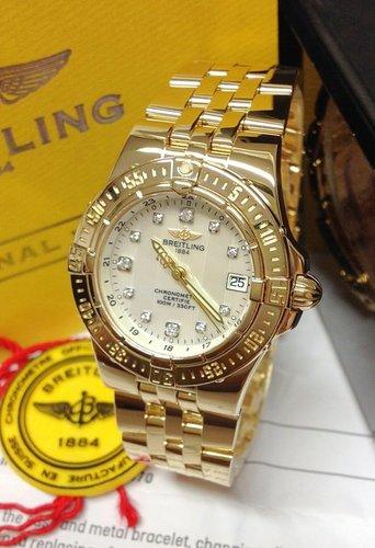 Yellow Gold Breitling Starliner Watch K71340 M.O.P Diamond Dial