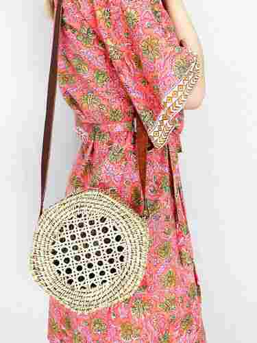 Handmade Straw Rattan Bag With Leather Strap