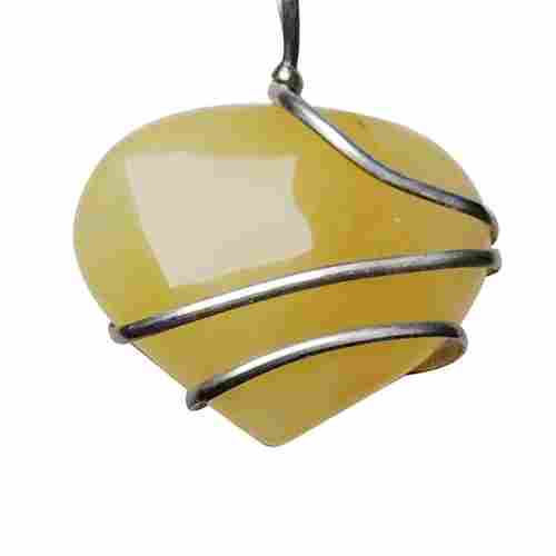 Natural Stone Yellow Quartz Wrapped Heart Pendant