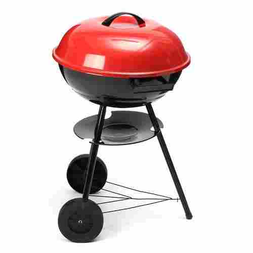Portable Kettle Trolley BBQ Grill Charcoal Barbecue Picnic (Red and Black)