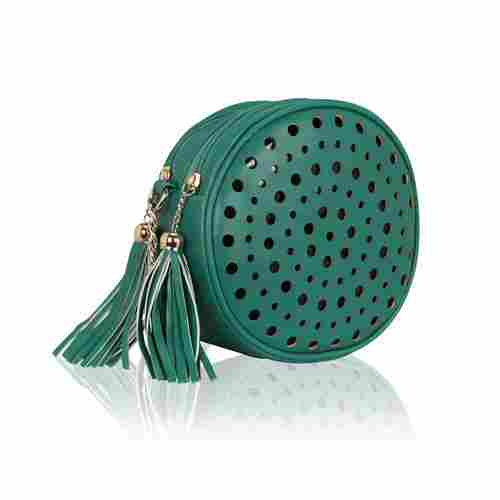 KLEIO Stylish Round Double Compartment Laser Cut With Tassel Cross Body Sling Bag