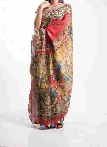 Pure Linen Digital Madhubani Print Saree