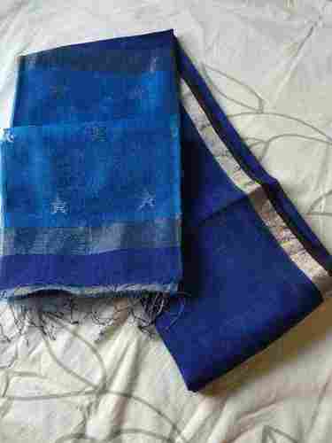 Night Blue Handloom Silk Cotton Saree With Zari Border
