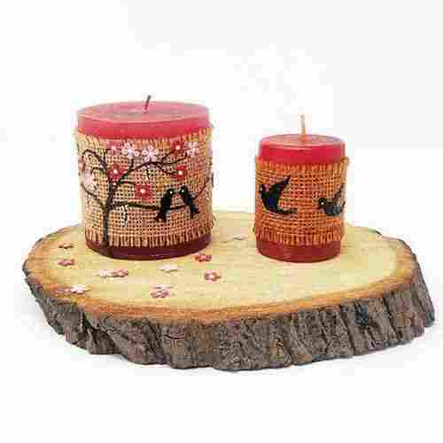 Pillar Candle With Natural Wood