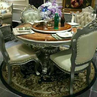Crafted Round Marble Dining Table Set