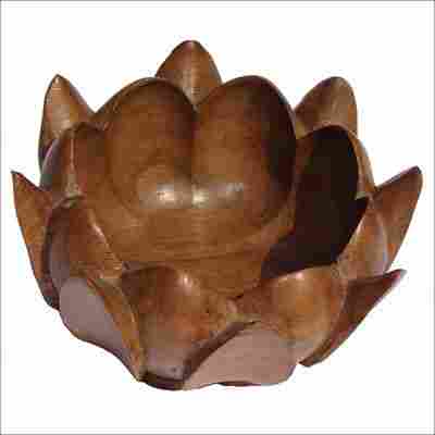 Hand Carved Walnut Wood Lotus Bowl