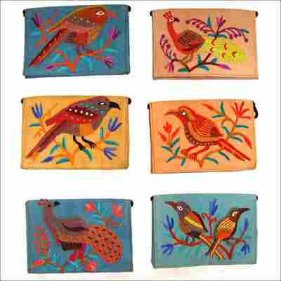 Kashmiri Hand Embroidered Suede Leather Purses