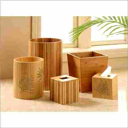 Bamboo Trash Can And Tissue Holder