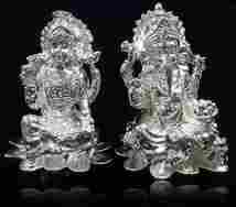 Silver Plated Ganesha & Lakshmi