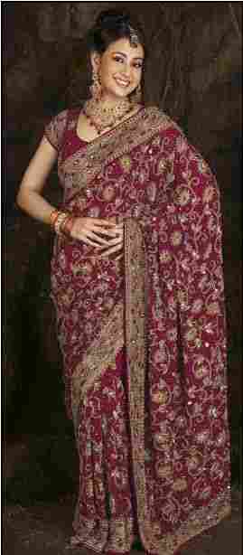 Indian Traditional Maroon Georgette Saree Sari