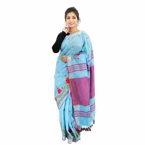 Pure Linen Silk Embroidery Sarees