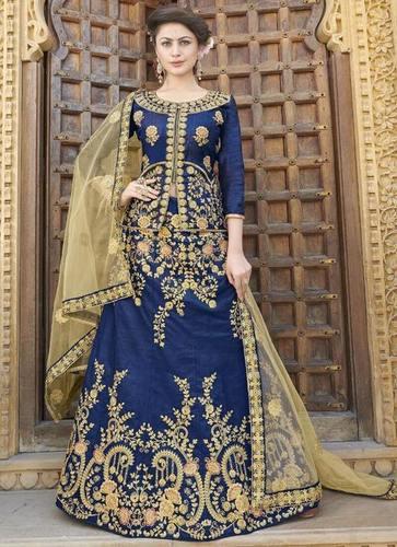 Modern Blue Silk Embroidered Designer Lehenga Choli