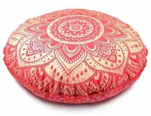 Indian Red And Golden Printed Cotton Round Pouf Cover