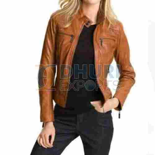 Brown Color Ladies Stylish Leather Jacket