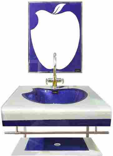 Apple Shape Blue and Silver Lip Counter Wash Basin Full Set with Mirror, Shlef, Steel Stand by ARANAUT