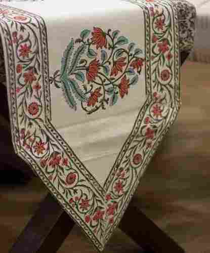 Jaipuri White Cotton Hand Block Printed Table Runner