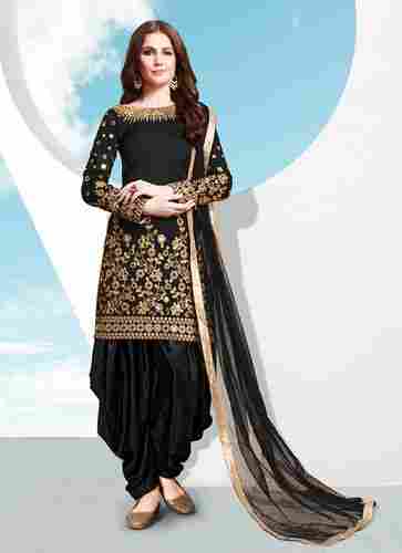 Heavy Real Mirror Work Embroidered Black Patiala Salwar Suit