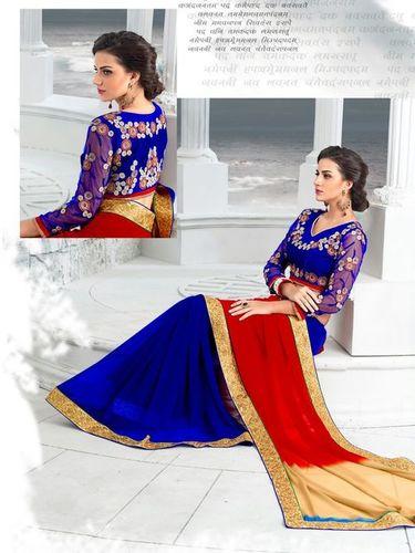 Multi-Colour Ami Varsha Fashion Womena  S Georgette Saree With Embroidery Blouse Piece
