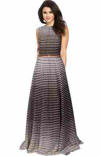 Ladies Cotton Sleeveless Striped Long Gown