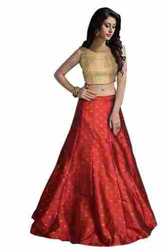 Semi-Stitched Red Elegant Ladies Lehenga
