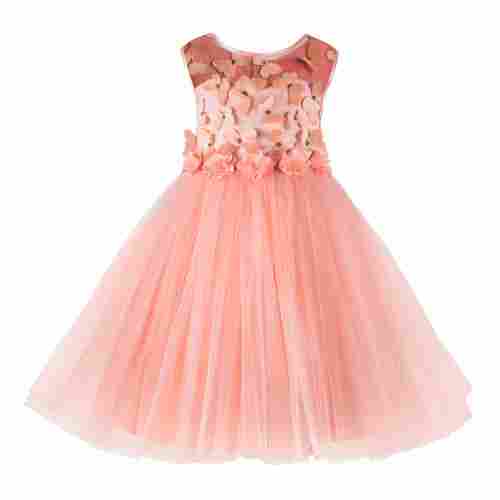 Kids Butterfly Applique Peach Tutu Girls Party Wear Dress