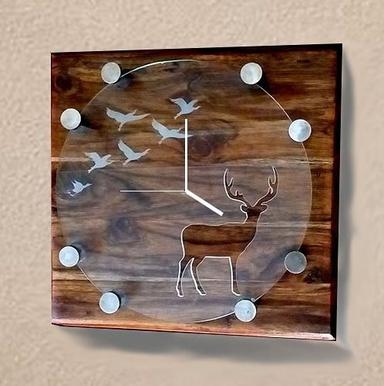 Natural Wood Round Glass Wall Clock