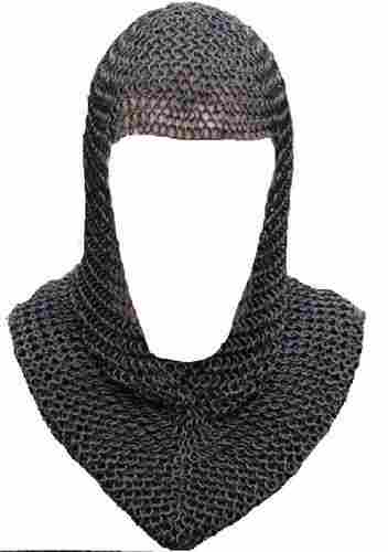 Black Finish 10 MM Mild Steel Butted Chainmail Coif Round Neck MedievalMail Armo