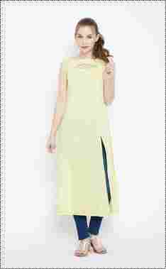 Lemon Yellow Cambric Cotton Kurti With Chikan Hand Embroidery