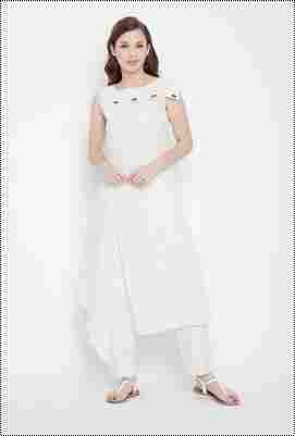 Off White Organic Cotton Kurti With Chikan Embroidery