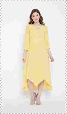Yellow Cambric Cotton Kurti With Chikan Hand Embroidery