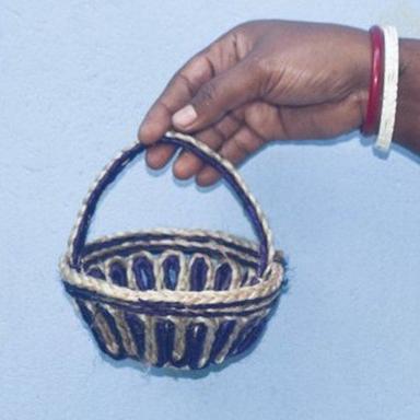 Creamy And Blue Decorative Handmade Jute Basket