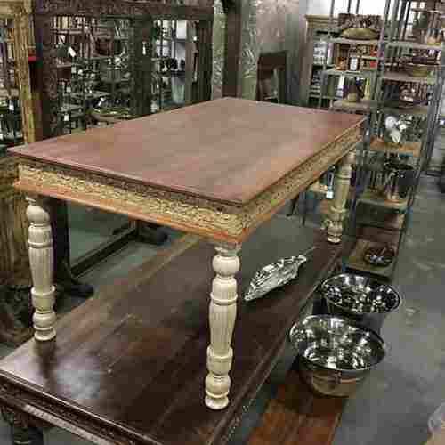 Square Shape Carved Wood Dining Table