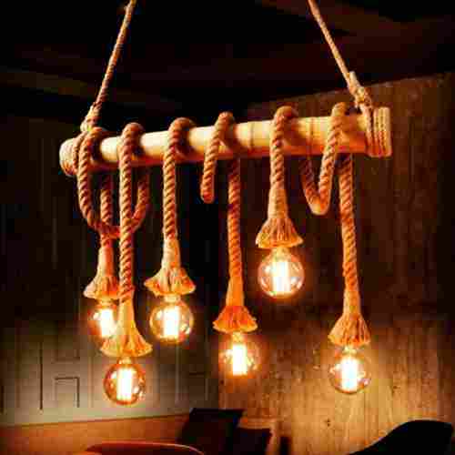 Bamboo Rope Hanging With Six Bulb Holders
