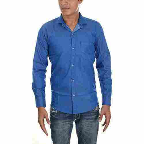 Cotton Mens Full Sleeve Blue Plain Shirt
