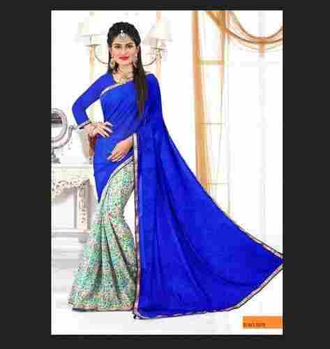 6.3m Silk Formal Wear Blue Half- Half Saree with Blouse Piece