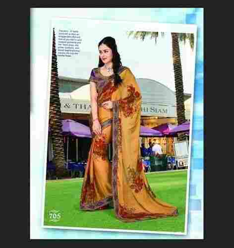 6m Blended Chiffon Party Wear Decent Satin Chiffon Printed Saree (With Blouse Piece)