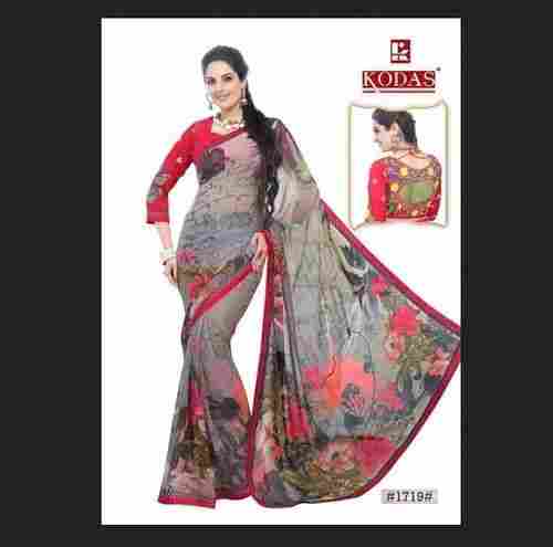 Party Wear Floral Printed Pure Georgette Saree With Fancy Work Blouse (Separate Blouse Piece)