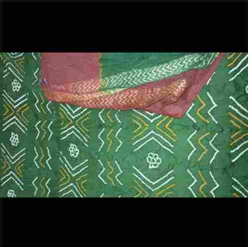 Ladies Green Printed Bandhani Saree