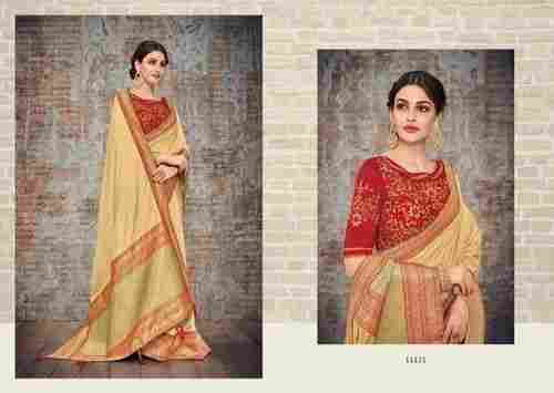 Border Embroidery Work Synthetic Silk With Jacquard Saree