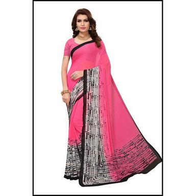 Winter Georgette Pink Formal Saree With Blouse Piece
