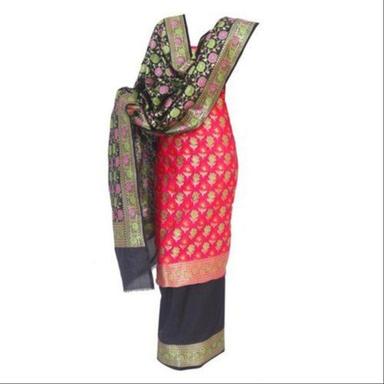 Red And Black Contrast Semi Silk Banarasi Suit
