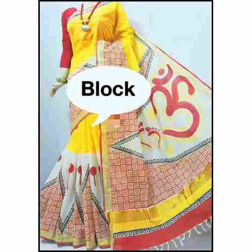 Kerala Cotton Block Printed Saree with Blouse