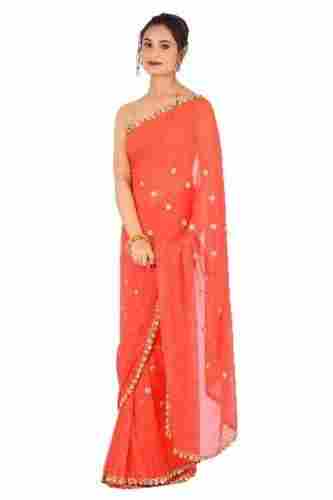 Carrot Red Embroidered Georgette Saree
