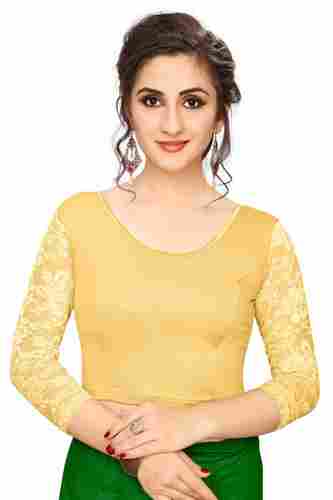 Jelite Premium Stretchable Readymade Golden Shimmer Sleeve Saree Blouse