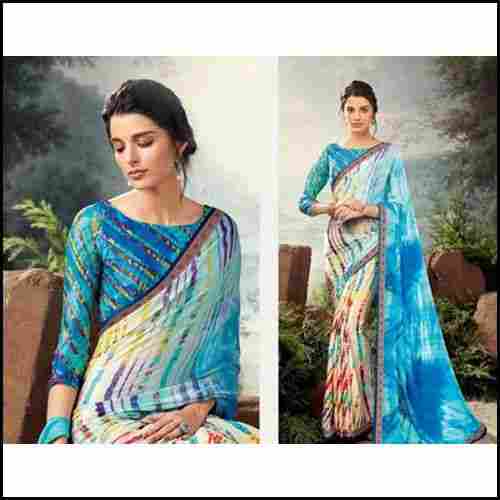 Casual Wear Printed Chiffon Saree with Blouse Piece