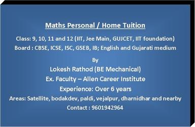 Maths Personal Home Tuition Class For 9, 10, 11 And 12